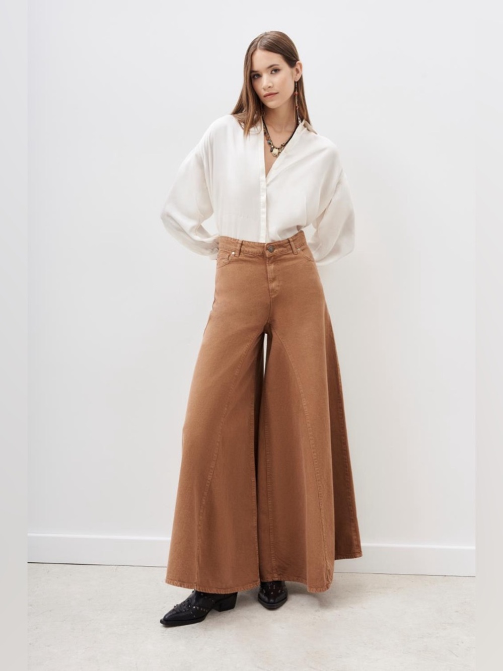 Rapsodia Wide Leg Palazzo Pants Skirt Style Boho Flowy Terracotta Brown 26